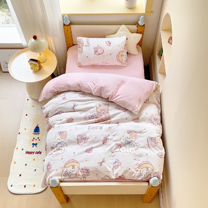 91家纺网 家纺一手货源 找家纺 （总）御棉坊 秋冬新品牛奶绒幼儿园三件套儿童保暖多件套宝宝午睡被