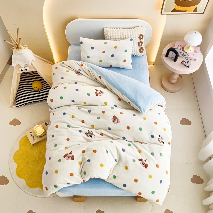 91家纺网 家纺一手货源 找家纺 （总）御棉坊 秋冬新品牛奶绒幼儿园三件套儿童保暖多件套宝宝午睡被