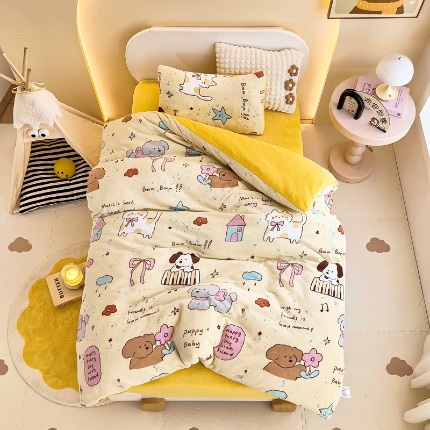 91家纺网 家纺一手货源 找家纺 （总）御棉坊 秋冬新品牛奶绒幼儿园三件套儿童保暖多件套宝宝午睡被