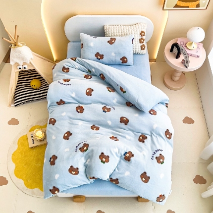 91家纺网 家纺一手货源 找家纺 （总）御棉坊 秋冬新品牛奶绒幼儿园三件套儿童保暖多件套宝宝午睡被