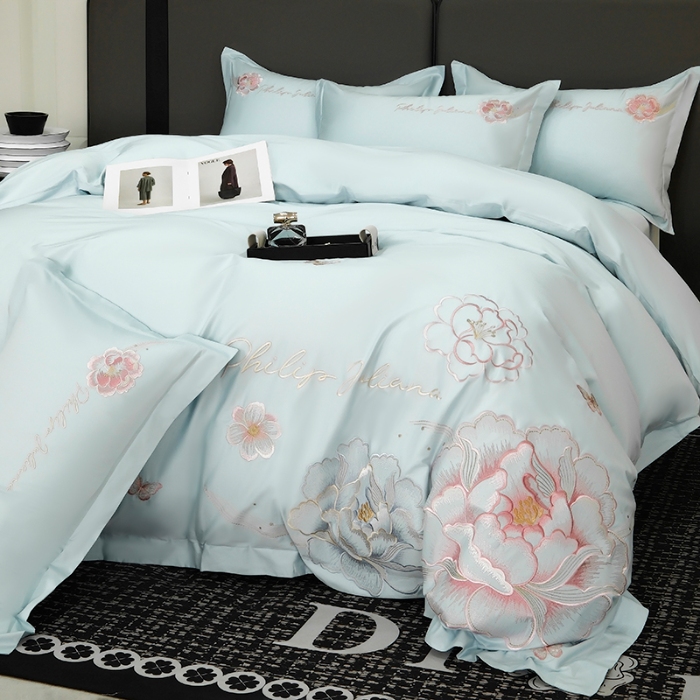 91家纺网 家纺一手货源 找家纺 （总）2025新款长绒棉全棉刺绣轻奢四件套--花开富贵 