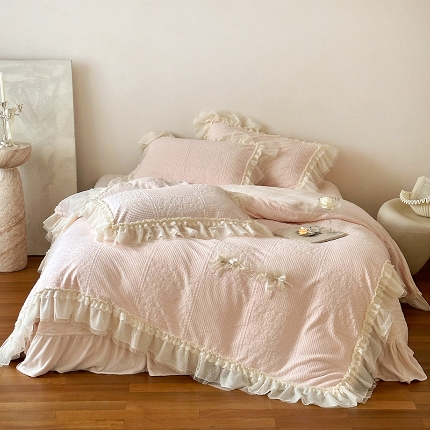 乐朵家居 2025新款 舒芙蕾 牛奶绒 床单款夹棉床盖四件套（控价床单268床盖298）-浅粉玉