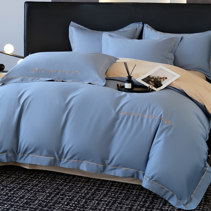 91家纺网 家纺一手货源 找家纺 （总）2025新款全棉长绒棉双拼四件套刺绣轻奢床上用品-简约