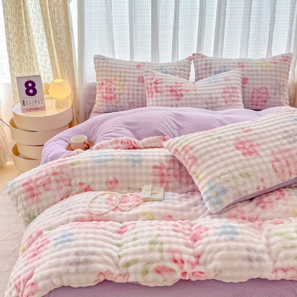 91家纺网 家纺一手货源 找家纺 （总）爱多多家居 2025新款 印花兔兔绒牛奶绒大泡泡四件套单被套