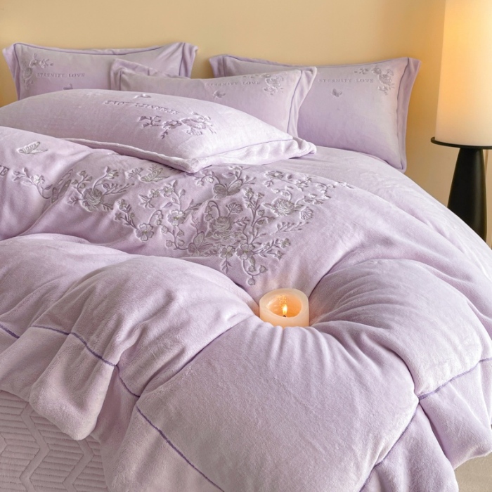 91家纺网 家纺一手货源 找家纺 （总）控价 2025新款 床盖款240克全消光A类刺绣牛奶绒四件套-浮生若梦 直播首选