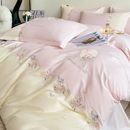 91家纺网 家纺一手货源 找家纺 （总）小傻瓜家纺直播爆款13372·高级款100%全棉刺绣四件套轻奢纯色绣花纯棉套件