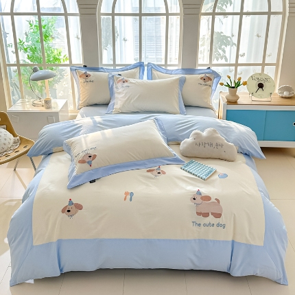 91家纺网 家纺一手货源 找家纺 （总）小傻瓜家纺直播爆款13372·高级款100%全棉刺绣四件套轻奢纯色绣花纯棉套件