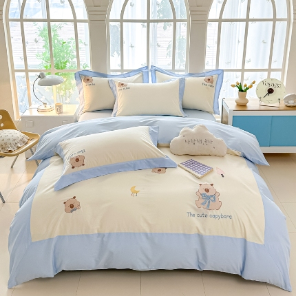 91家纺网 家纺一手货源 找家纺 （总）小傻瓜家纺直播爆款13372·高级款100%全棉刺绣四件套轻奢纯色绣花纯棉套件