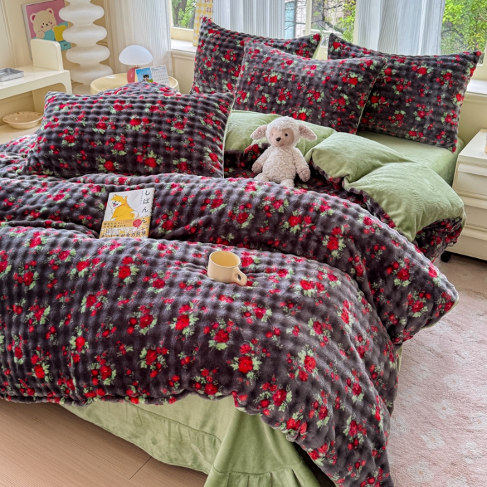 91家纺网 家纺一手货源 找家纺 （总）爱多多家居 2025新款 印花兔兔绒牛奶绒大泡泡四件套单被套