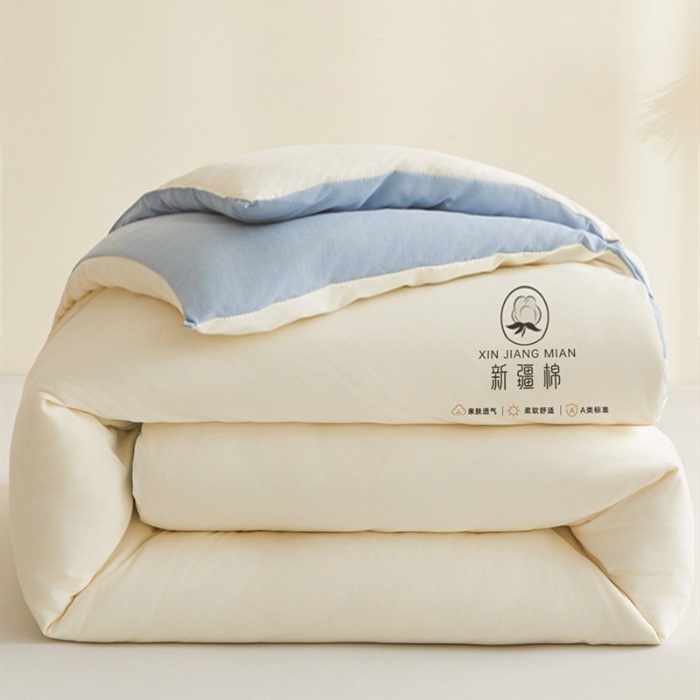91家纺网 家纺一手货源 找家纺 爱屋及屋 2025新款撞色棉花被系列被子被芯 蓝灰拼白