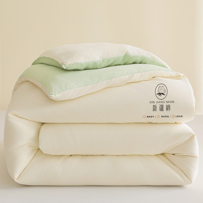 91家纺网 家纺一手货源 找家纺 爱屋及屋 2025新款撞色棉花被系列被子被芯 果绿拼白