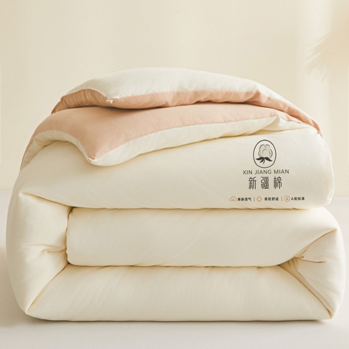 91家纺网 家纺一手货源 找家纺 爱屋及屋 2025新款撞色棉花被系列被子被芯 卡其拼白
