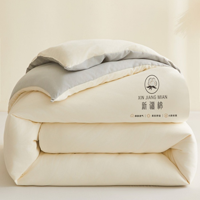 91家纺网 家纺一手货源 找家纺 爱屋及屋 2025新款撞色棉花被系列被子被芯 浅灰拼白