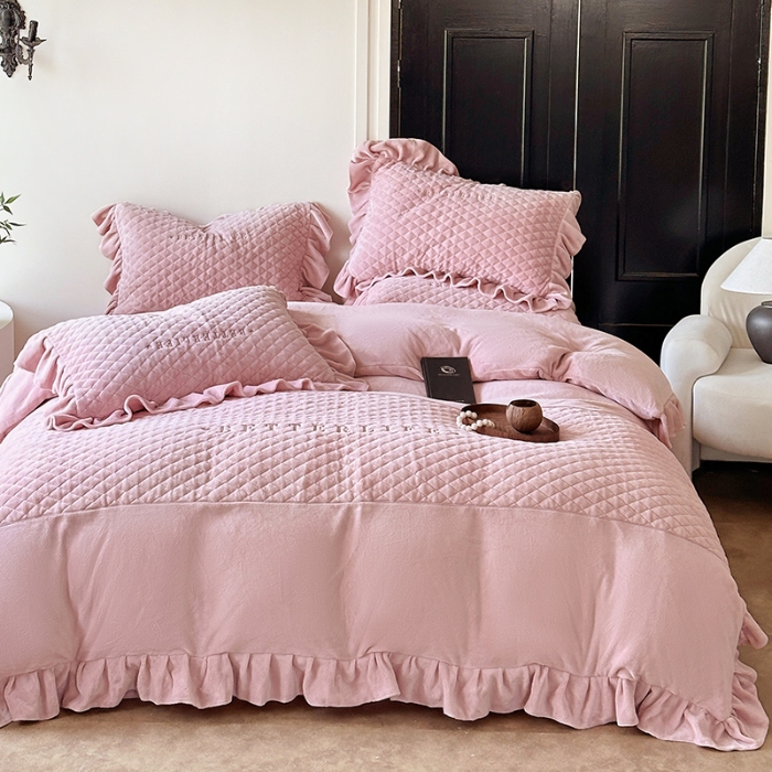 91家纺网 家纺一手货源 找家纺 （总）乐朵家居 2025新款 宝格 牛奶绒床单款夹棉床盖四件套【床单款控价268 床盖款298】