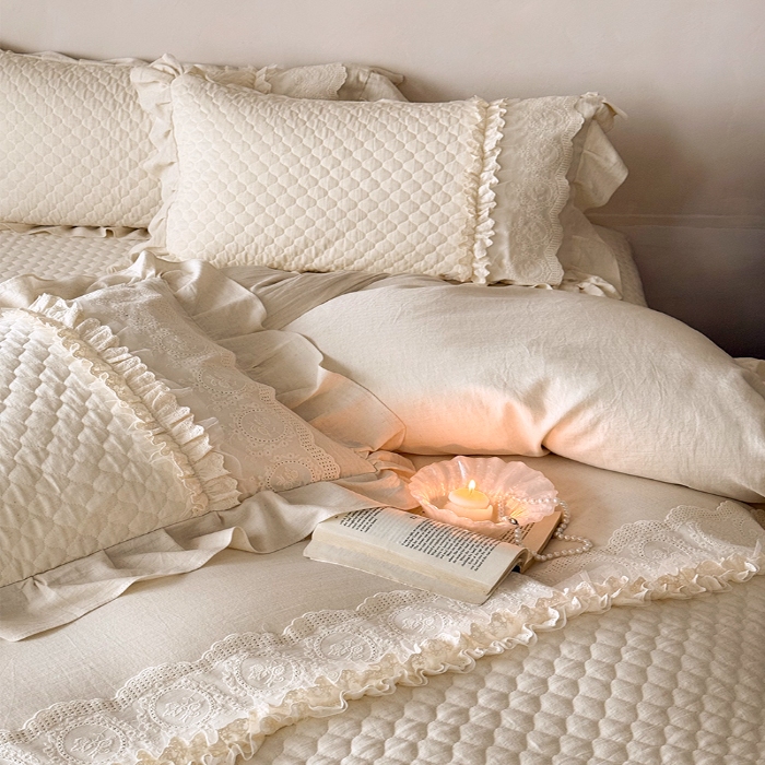 91家纺网 家纺一手货源 找家纺 （总）乐朵家居  2025秋冬新款 米兰 全棉棉麻 床单款夹棉床盖 四件套