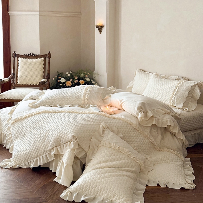 91家纺网 家纺一手货源 找家纺 （总）乐朵家居  2025秋冬新款 米兰 全棉棉麻 床单款夹棉床盖 四件套