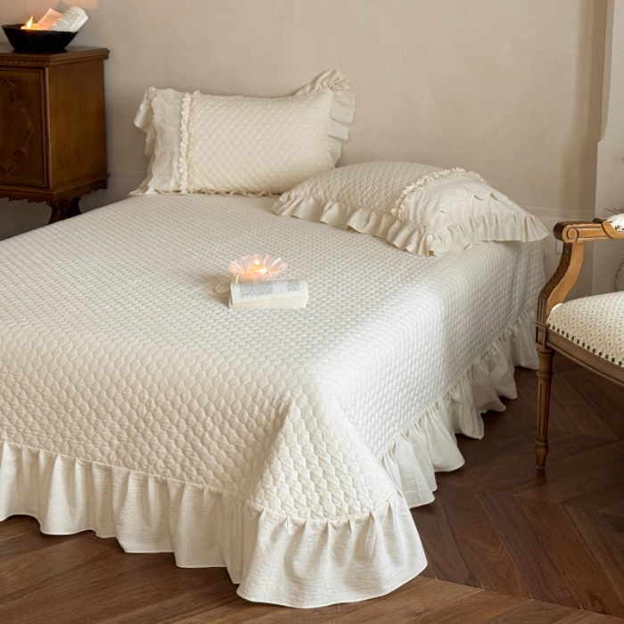 91家纺网 家纺一手货源 找家纺 （总）乐朵家居  2025秋冬新款 米兰 全棉棉麻 床单款夹棉床盖 四件套