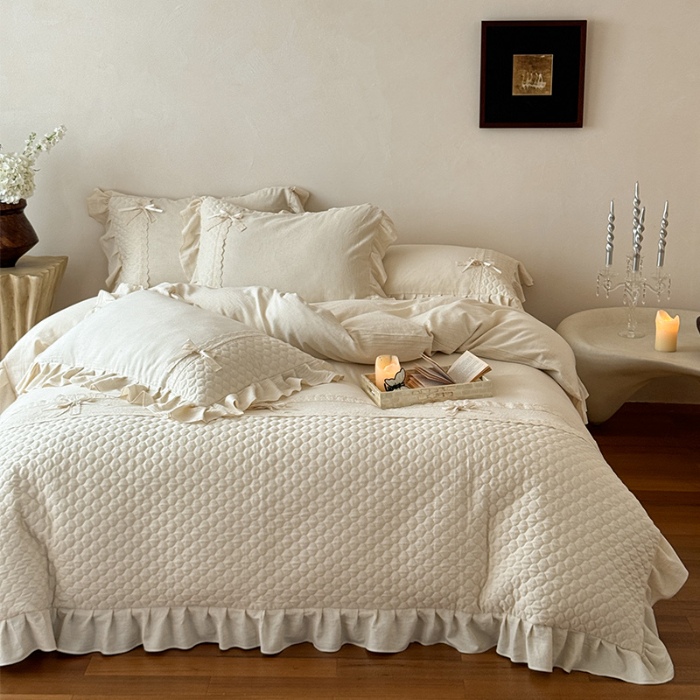 91家纺网 家纺一手货源 找家纺 （总）乐朵家居 2025新款 瑞丽 全棉棉麻 床单款夹棉床盖四件套