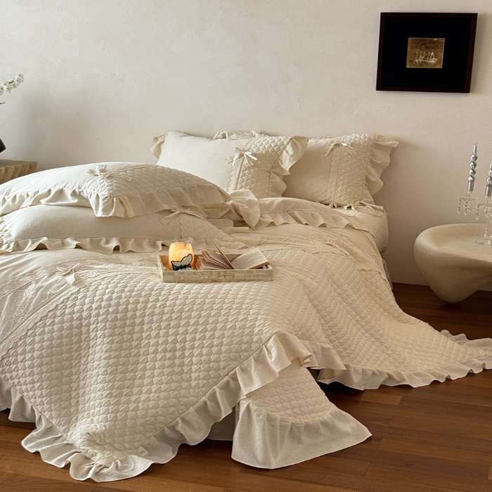 91家纺网 家纺一手货源 找家纺 （总）乐朵家居 2025新款 瑞丽 全棉棉麻 床单款夹棉床盖四件套