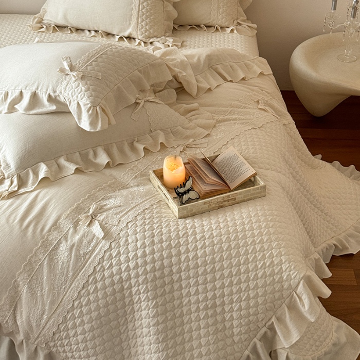 91家纺网 家纺一手货源 找家纺 （总）乐朵家居 2025新款 瑞丽 全棉棉麻 床单款夹棉床盖四件套