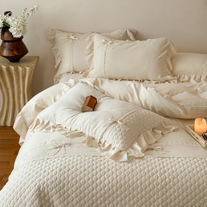 91家纺网 家纺一手货源 找家纺 （总）乐朵家居 2025新款 瑞丽 全棉棉麻 床单款夹棉床盖四件套