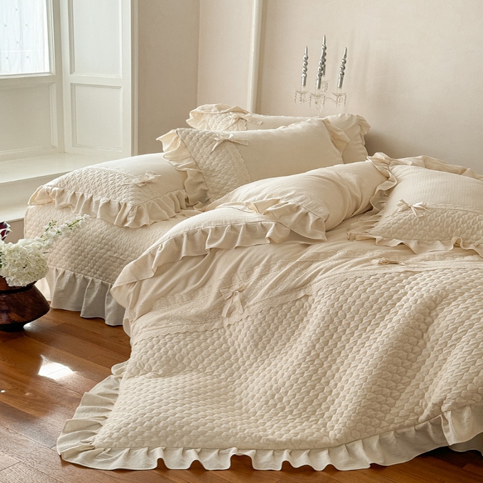 91家纺网 家纺一手货源 找家纺 （总）乐朵家居 2025新款 瑞丽 全棉棉麻 床单款夹棉床盖四件套