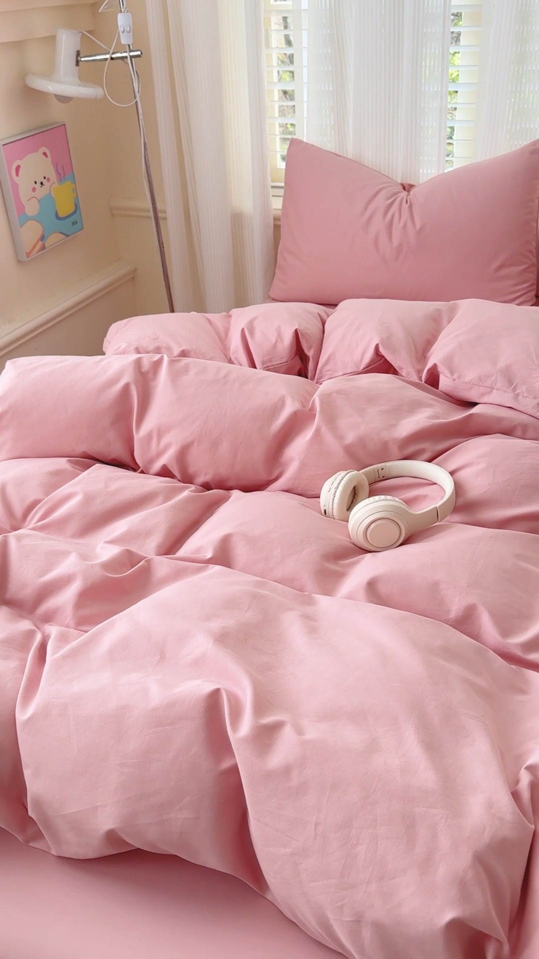 91家纺网 家纺一手货源 找家纺 【苏东来】2025高端100%新疆全棉长绒棉100支磨毛纯色双拼全棉纯棉磨毛四件套单被套单床单床笠（一年四季不断货）十年不换款 M粉色