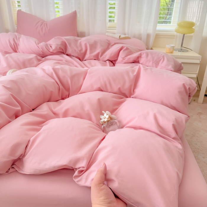 91家纺网 家纺一手货源 找家纺 【苏东来】2025高端100%新疆全棉长绒棉100支磨毛纯色双拼全棉纯棉磨毛四件套单被套单床单床笠（一年四季不断货）十年不换款 M粉色