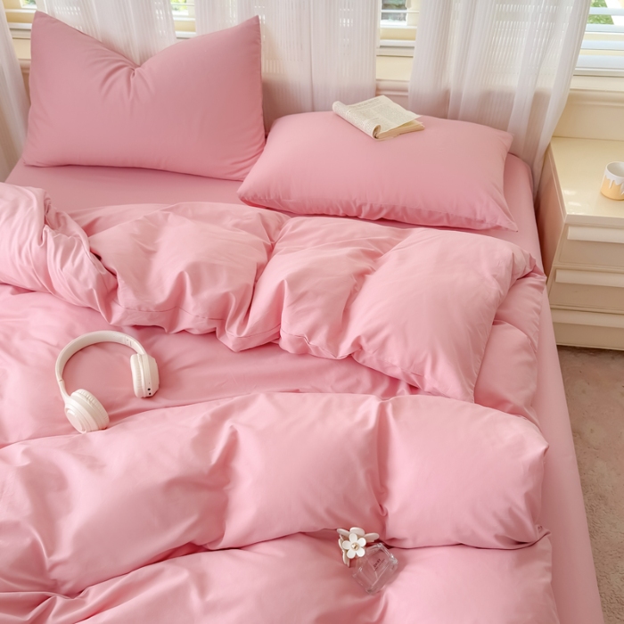 91家纺网 家纺一手货源 找家纺 【苏东来】2025高端100%新疆全棉长绒棉100支磨毛纯色双拼全棉纯棉磨毛四件套单被套单床单床笠（一年四季不断货）十年不换款 M粉色