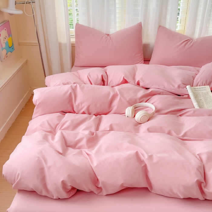 91家纺网 家纺一手货源 找家纺 【苏东来】2025高端100%新疆全棉长绒棉100支磨毛纯色双拼全棉纯棉磨毛四件套单被套单床单床笠（一年四季不断货）十年不换款 M粉色