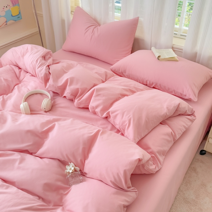 91家纺网 家纺一手货源 找家纺 【苏东来】2025高端100%新疆全棉长绒棉100支磨毛纯色双拼全棉纯棉磨毛四件套单被套单床单床笠（一年四季不断货）十年不换款 M粉色