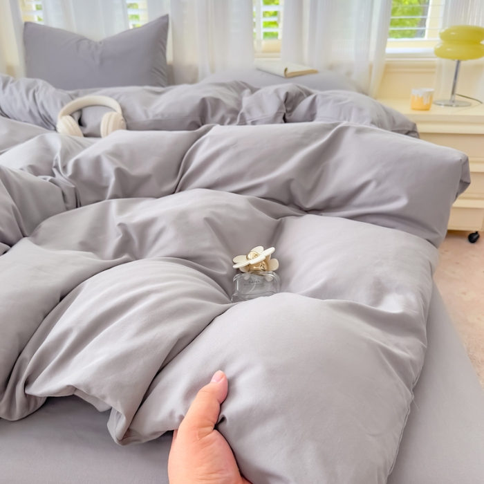 91家纺网 家纺一手货源 找家纺 【苏东来】2025高端100%新疆全棉长绒棉100支磨毛纯色双拼全棉纯棉磨毛四件套单被套单床单床笠（一年四季不断货）十年不换款 M灰色