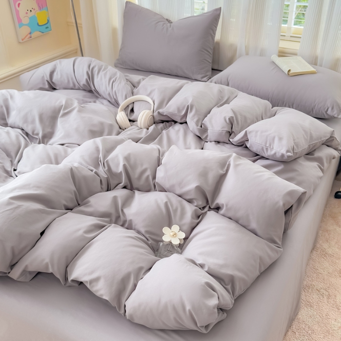 91家纺网 家纺一手货源 找家纺 【苏东来】2025高端100%新疆全棉长绒棉100支磨毛纯色双拼全棉纯棉磨毛四件套单被套单床单床笠（一年四季不断货）十年不换款 M灰色