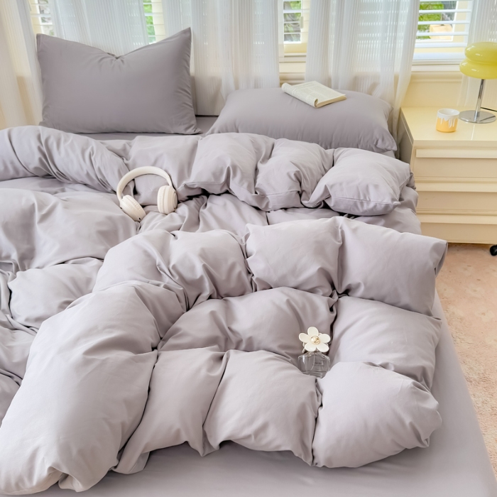 91家纺网 家纺一手货源 找家纺 【苏东来】2025高端100%新疆全棉长绒棉100支磨毛纯色双拼全棉纯棉磨毛四件套单被套单床单床笠（一年四季不断货）十年不换款 M灰色