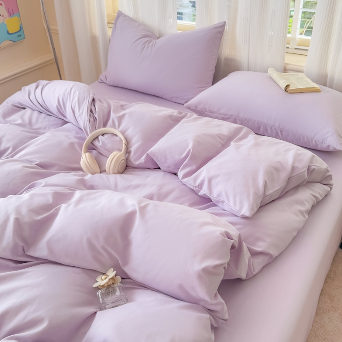 91家纺网 家纺一手货源 找家纺 【苏东来】2025高端100%新疆全棉长绒棉100支磨毛纯色双拼全棉纯棉磨毛四件套单被套单床单床笠（一年四季不断货）十年不换款 M紫色