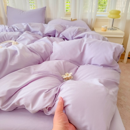 【苏东来】2025高端100%新疆全棉长绒棉100支磨毛纯色双拼全棉纯棉磨毛四件套单被套单床单床笠（一年四季不断货）十年不换款 M紫色