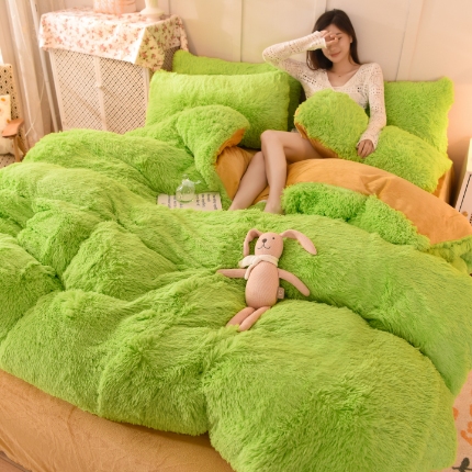 91家纺网 家纺一手货源 找家纺 （总）经年- 水貂绒纯色水晶绒长毛绒保暖牛奶绒兔绒四件套-大量现货