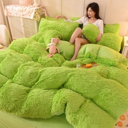 91家纺网 家纺一手货源 找家纺 （总）经年- 水貂绒纯色水晶绒长毛绒保暖牛奶绒兔绒四件套-大量现货