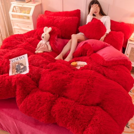 91家纺网 家纺一手货源 找家纺 （总）经年- 水貂绒纯色水晶绒长毛绒保暖牛奶绒兔绒四件套-大量现货