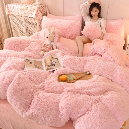 91家纺网 家纺一手货源 找家纺 （总）经年- 水貂绒纯色水晶绒长毛绒保暖牛奶绒兔绒四件套-大量现货