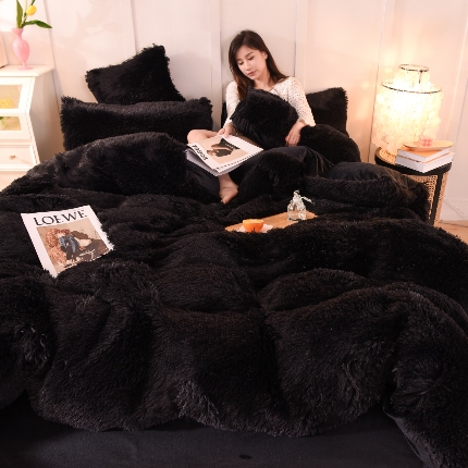 91家纺网 家纺一手货源 找家纺 （总）经年- 水貂绒纯色水晶绒长毛绒保暖牛奶绒兔绒四件套-大量现货