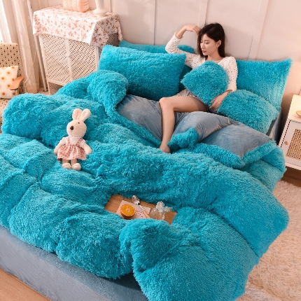 91家纺网 家纺一手货源 找家纺 （总）经年- 水貂绒纯色水晶绒长毛绒保暖牛奶绒兔绒四件套-大量现货