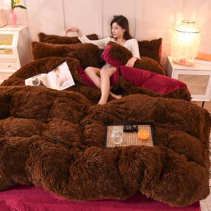 91家纺网 家纺一手货源 找家纺 （总）经年- 水貂绒纯色水晶绒长毛绒保暖牛奶绒兔绒四件套-大量现货