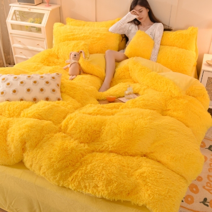 91家纺网 家纺一手货源 找家纺 （总）经年- 水貂绒纯色水晶绒长毛绒保暖牛奶绒兔绒四件套-大量现货