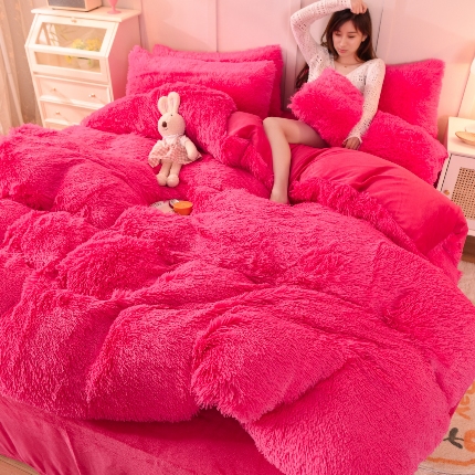 91家纺网 家纺一手货源 找家纺 （总）经年- 水貂绒纯色水晶绒长毛绒保暖牛奶绒兔绒四件套-大量现货