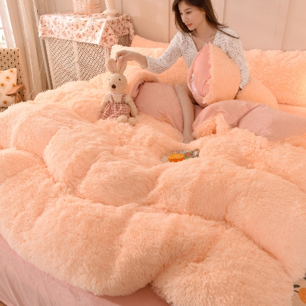 91家纺网 家纺一手货源 找家纺 （总）经年- 水貂绒纯色水晶绒长毛绒保暖牛奶绒兔绒四件套-大量现货