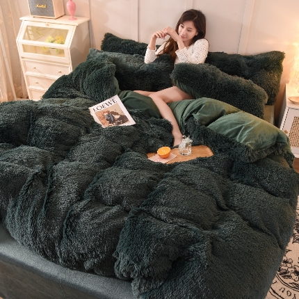 91家纺网 家纺一手货源 找家纺 （总）经年- 水貂绒纯色水晶绒长毛绒保暖牛奶绒兔绒四件套-大量现货