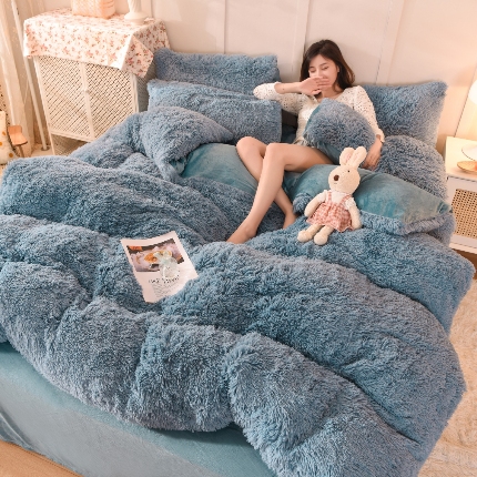 91家纺网 家纺一手货源 找家纺 （总）经年- 水貂绒纯色水晶绒长毛绒保暖牛奶绒兔绒四件套-大量现货