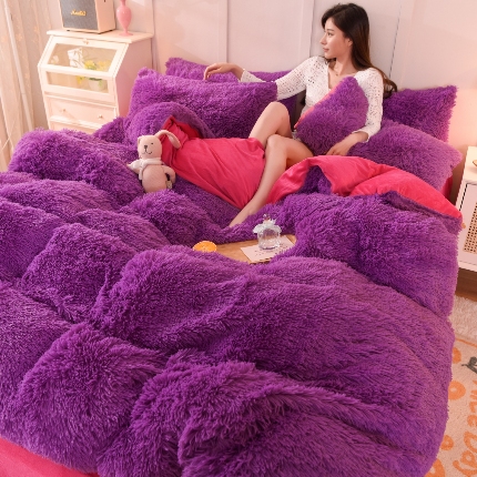 91家纺网 家纺一手货源 找家纺 （总）经年- 水貂绒纯色水晶绒长毛绒保暖牛奶绒兔绒四件套-大量现货