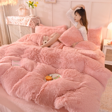 91家纺网 家纺一手货源 找家纺 （总）经年- 水貂绒纯色水晶绒长毛绒保暖牛奶绒兔绒四件套-大量现货